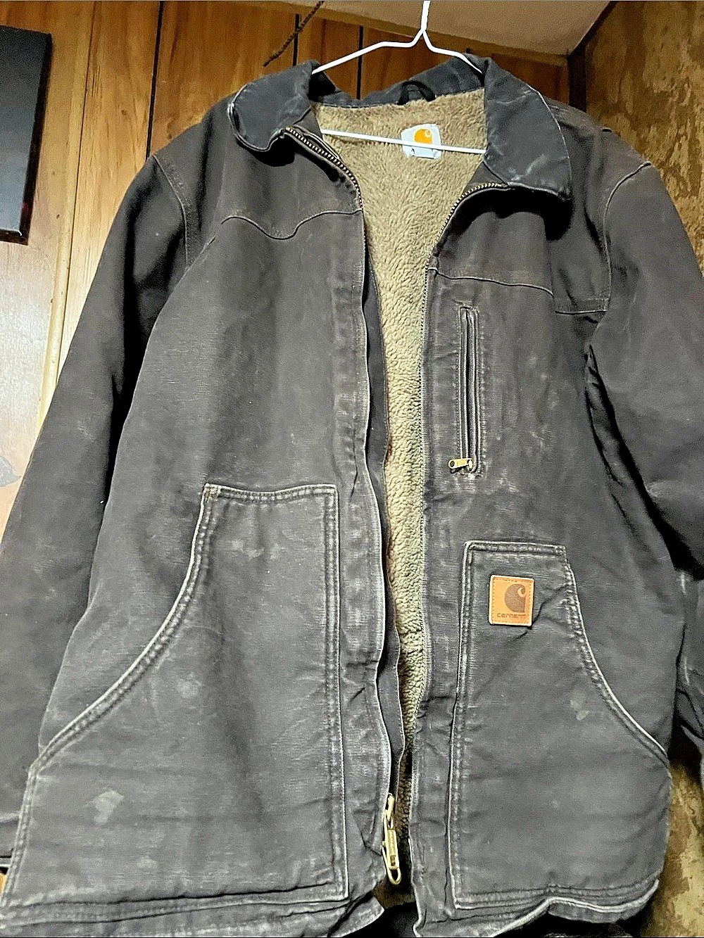 Carhartt Washed Duck Sherpa-Lined Jacket Black & Brown Medium